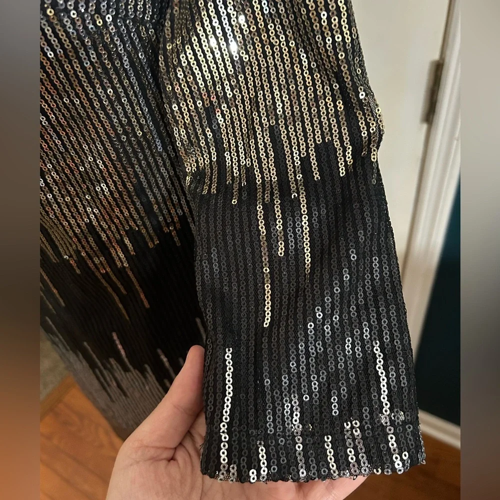 Black Gold and Silver Sequin Cocktail Dress Size 4 - Picture 3 of 7